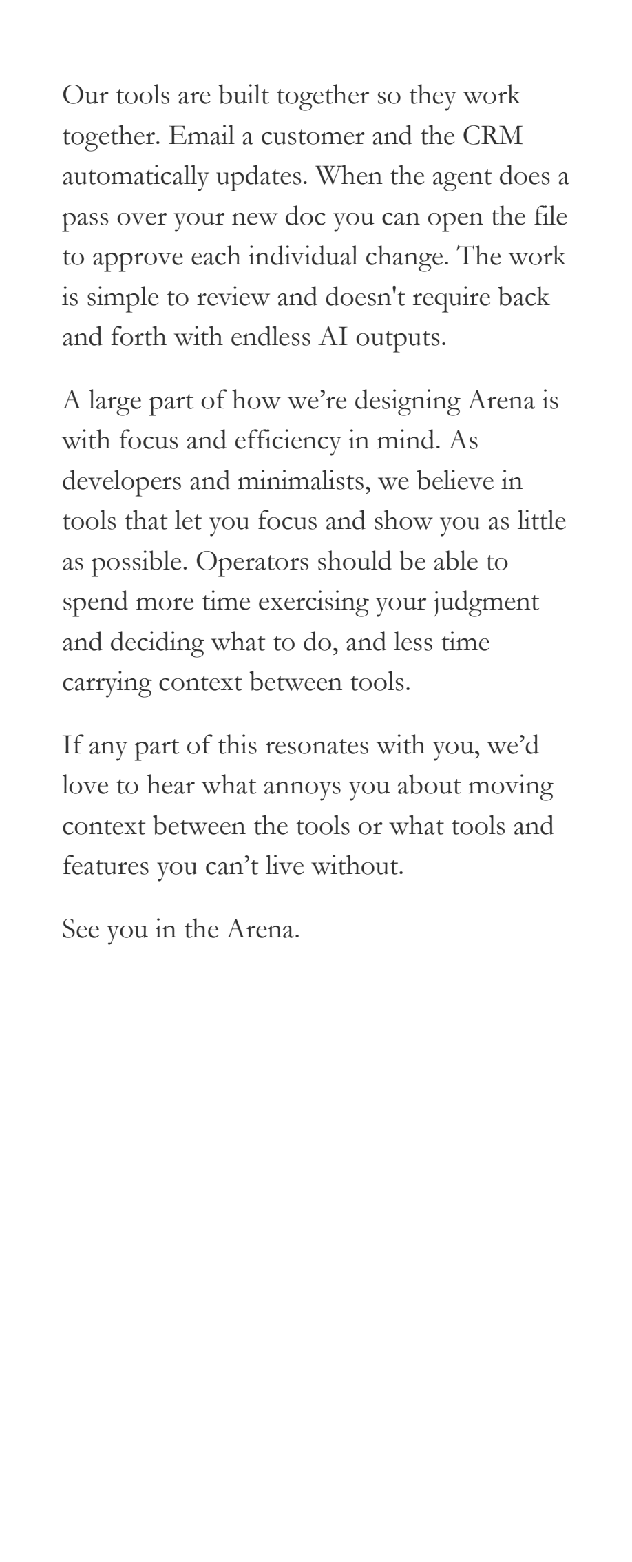 Arena one-pager, page 2